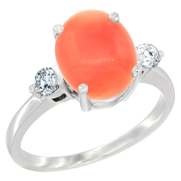 0.20 CTW Diamond & Natural Coral Ring 10K White Gold - REF-61K5W