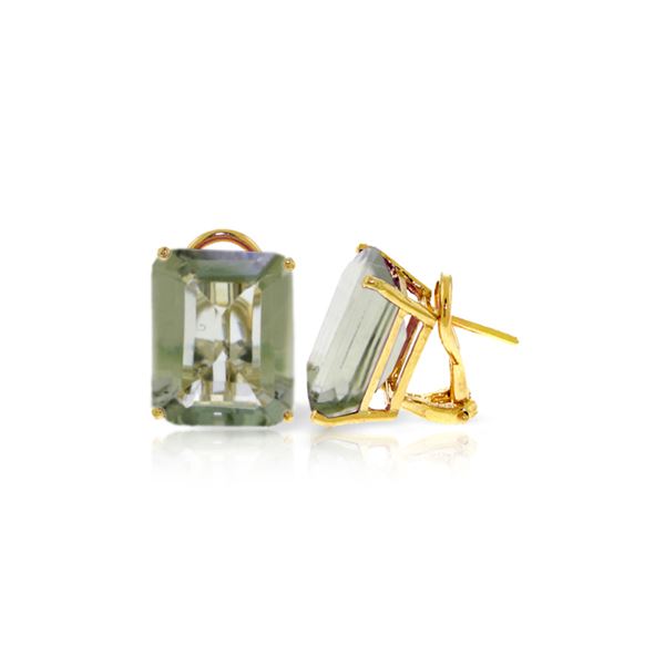 Genuine 13 ctw Green Amethyst Earrings 14KT Yellow Gold - REF-53Y2F