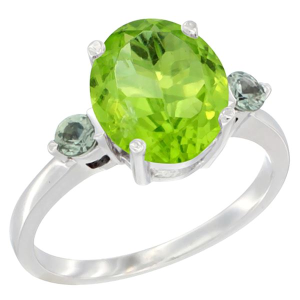 3.02 CTW Peridot & Green Sapphire Ring 14K White Gold - REF-36F3N