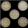 Image 2 : (5) Misc 3 Cents NICELY CIRCULATED