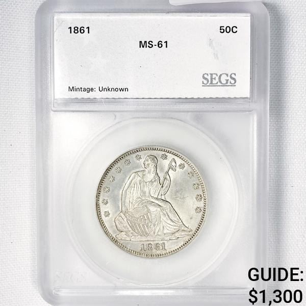 1861 Seated Liberty Half Dollar SEGS-MS61