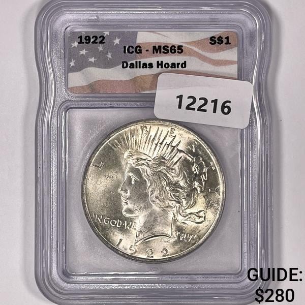 1922 Silver Peace Dollar ICG-MS65