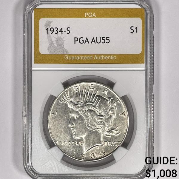 1934-S Silver Peace Dollar PGA-AU55