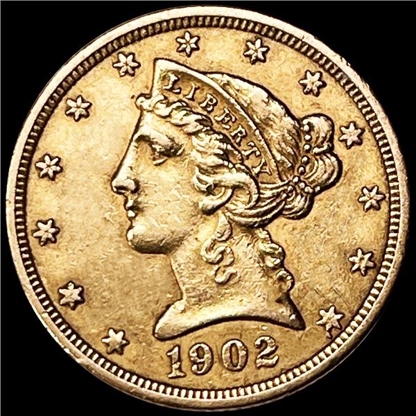 1902-S $5 Gold Half Eagle NEARLY UNCIRCULATED