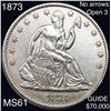 Image 1 : 1873 NO ARROWS OPEN 3 Seated Half Dollar UNC