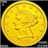 Image 1 : 1866-S $2.50 Gold Quarter Eagle UNCIRCULATED