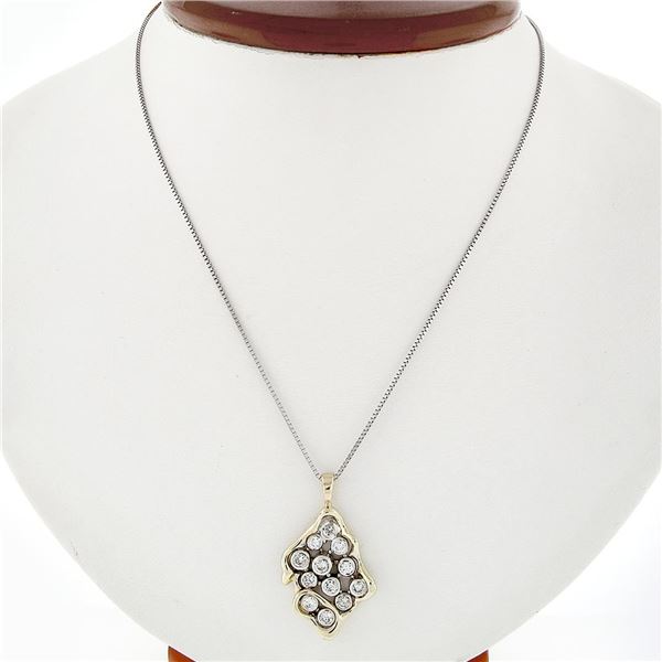 14k Two Tone Gold 1.06 ctw Bezel Set Diamond Freeform Bubble 18" Pendant Necklac