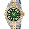 Image 1 : Rolex Ladies 2 Tone Green Vignette Diamond Lugs 26MM Datejust