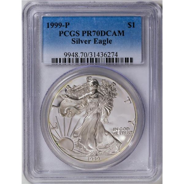1999-P American Silver Eagle .999 Fine Silver Dollar Coin PCGS PR70DCAM
