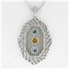 Image 2 : 18k White Gold 2.15 ctw Aquamarine, Citrine, & Diamond Open Milgrain Pendant Nec