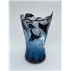 Image 3 : Santana Art Glass sculpted Floral Vase in shades of blue