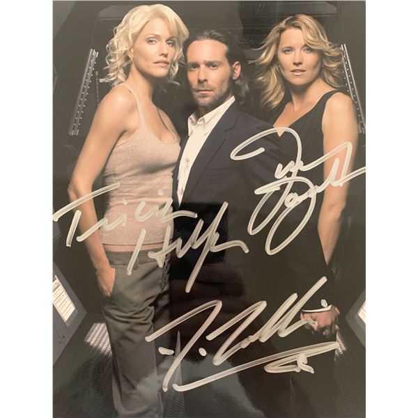 Battle Star Galactica Lucy Lawless, Tricia Helfer, and James Callis signed photo.