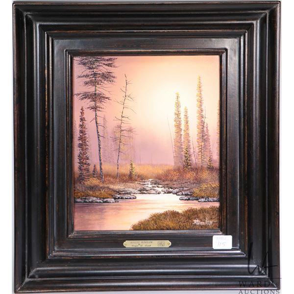 Framed acrylic on board painting titled "August Sunglow" and signed by artist Roger D. Arndt, 10" X 