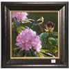 Image 1 : Framed original acrylic on panel painting "Gold Finch and Rhodedendrons" by artist John Mullane, 11"