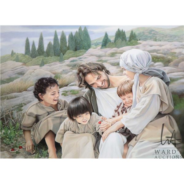 Unframed limited edition, artist signed print "Let the Children Come" pencil signed by artist Liz Le