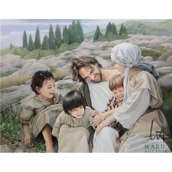 Unframed limited edition, artist signed print "Let the Children Come" pencil signed by artist Liz Le