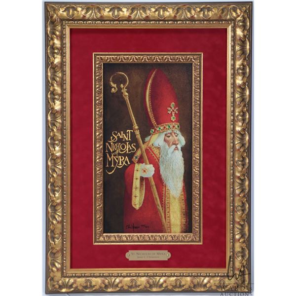 Framed limited edition print titled  St. Nicholas of Myra  and ink signed by artist James C. Christe