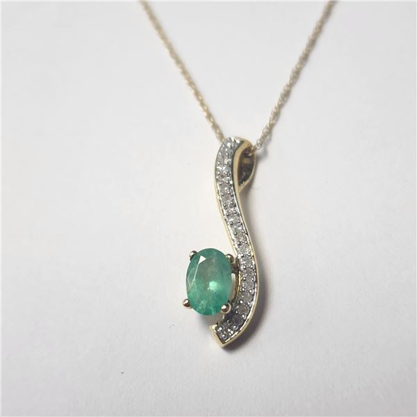 10K  EMERALD 18"(0.5CT) DIAMOND(0.2CT) NECKLACE