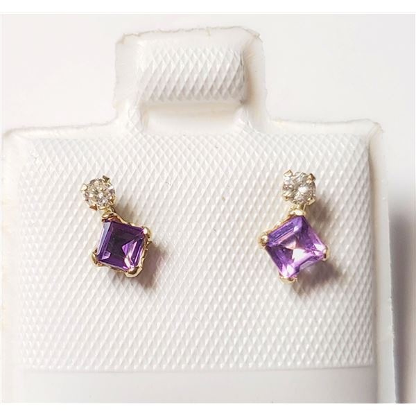 10K  AMETHYST (0.4CT) DIAMOND(0.06CT) EARRINGS