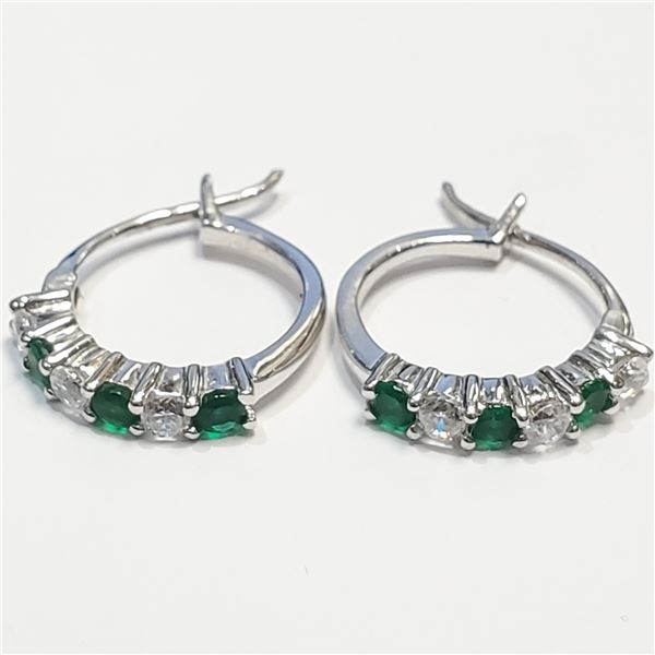 SILVER STIMULATED EMERALD EARRINGS