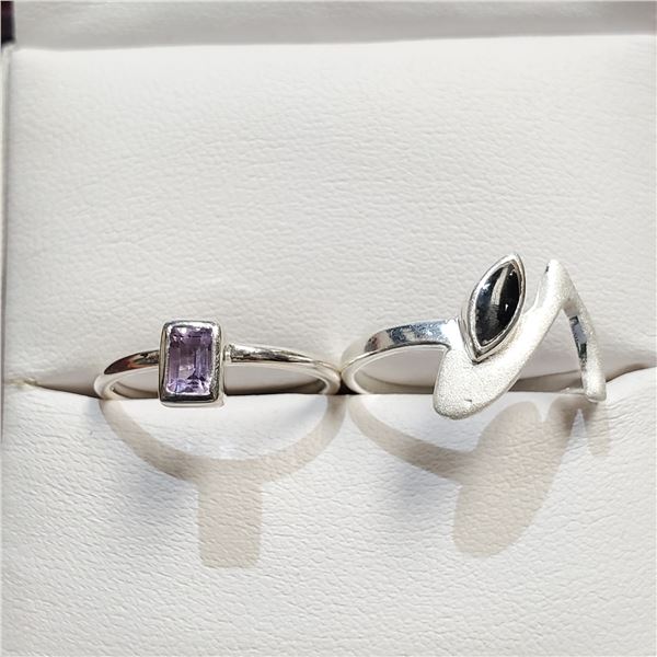 SILVER AMETHYST & ONYX RING SIZE S 7 AND 8