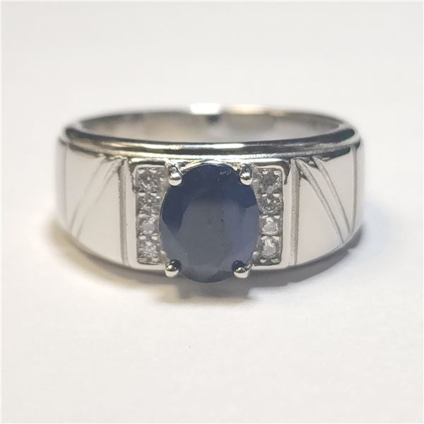 SILVER SAPPHIRE(1.63CT)CUBIC ZIRCONIA(0.32CT) RING