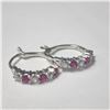 Image 2 : SILVER CREATED RUBY HOOP EARRINGS