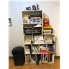 Image 1 : Large group of assorted office stationary with a white shelf and a black filing cabinet (approx. 6 f