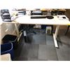 Image 3 : Group of office furniture including a wide adjustable sit and stand desk, a chair, and three small b
