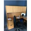 Image 2 : large workstation including C-shaped desk with cabinet, and three office chairs -one office chair an