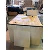 Image 2 : Custom made wooden work table w/ storage in between (approx. 8 ft long x 4 ft wide)