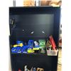 Image 2 : Black shelf (approx. 6 ft tall) contents included - casters / screws / etc.