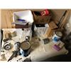 Image 2 : Large group of misc. paint supplies - includes shelf / table / spray gun / tools / various different