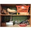 Image 3 : Shelf lot of assorted tools includes - nails / clampers / high tension wire / drills etc.