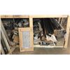 Image 2 : Large group of wood mouldings for picture frames w/ custom made heavy duty 3 tier industrial shelf (