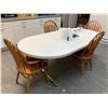 Image 1 : Contemporary white dining table w/ wooden chairs (approx 6 1/2ft long)