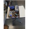 Image 1 : TRAY OF FISHING REELS, TACKLEBOX AND ORGANIZER WITH CONTENTS AND DOWNRIGGER