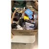 Image 2 : BOX AND 2 TRAYS OF TOOLS, SHOP SUPPLIES, HARDWARE, ELECTRICAL AND PLUMBING HARDWARE
