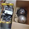 Image 1 : BOX OF MEDICAL EQUIPMENT AND INDUSTRIAL HANGING LIGHTS