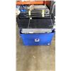 Image 1 : 3 STORAGE TOTES AND 5 TIER PLASTIC SHELVING UNIT