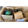 2 BOXES OF COSTUME HATS, RIDING HELMET AND SPEAKERS