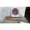 Image 1 : 2 DECORATIVE SWORDS, CARVED WOOD SPOON AND PAINTING ON BOARD
