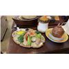 Image 1 : MUSHROOM CANNISTER, NUT DISH, NUT CRACKER, PLATTER AND CERAMIC VEGETABLES