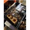 Image 3 : 2 CRATES OF METALLIC DECORATIONS, METAL CANDLESTICKS, ICE BUCKET
