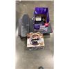 Image 1 : BOX OF PS1 AND PS2 CONSOLES, GAMES AND CONTROLLERS WITH TONY HAWK BOARD AND RACING WHEEL