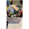 Image 1 : BOX OF ASSORTED KITCHEN SUPPLIES, THERMOSES OVEN GLOVES AND MORE
