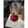 Image 8 : 3 OIL LAMPS WITH FLUTES AND BOX OF CRYSTAL AND GLASSSERVING PIECES