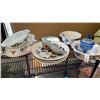 Image 1 : LOT OF CHINA, PORCELAIN BOWLS, PLATTERS, BAKING DISH AND BLUE CUT TO CLEAR LIDDED CANDY DISH