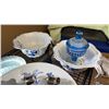 Image 2 : LOT OF CHINA, PORCELAIN BOWLS, PLATTERS, BAKING DISH AND BLUE CUT TO CLEAR LIDDED CANDY DISH