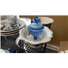 Image 3 : LOT OF CHINA, PORCELAIN BOWLS, PLATTERS, BAKING DISH AND BLUE CUT TO CLEAR LIDDED CANDY DISH